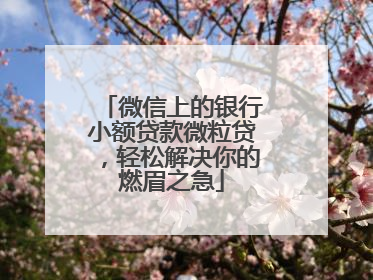 微信上的银行小额贷款微粒贷，轻松解决你的燃眉之急