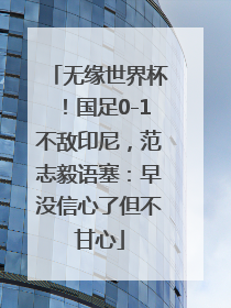 无缘世界杯！国足0-1不敌印尼，范志毅语塞：早没信心了但不甘心